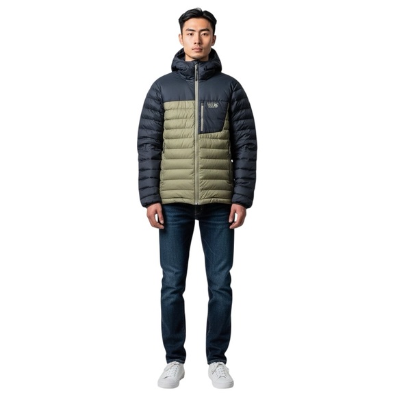 MOUNTAIN HARDWARE Men's Dynotherm Down Puffer Hooded Jacket Olive/Black SMALL - Picture 11 of 11